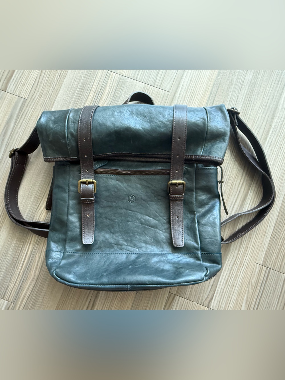 Men's Blue Italian Leather Backpack